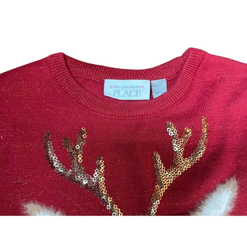 Childrens Place Reindeer Toddler Red Christmas Sweater Dress 4T‎ Sequin Sparkle